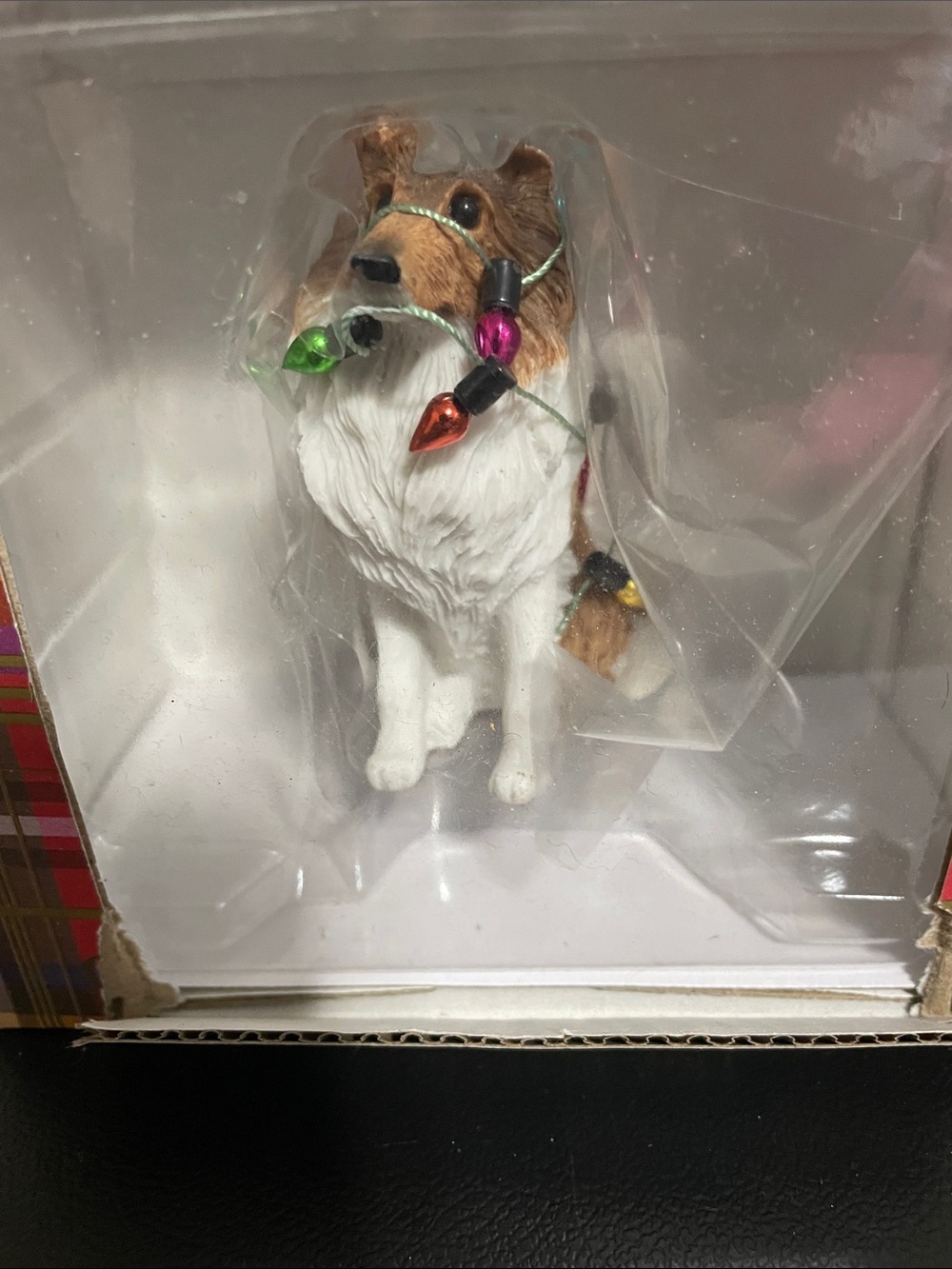 New In Box Collie Sable & White Dog Christmas Ornament